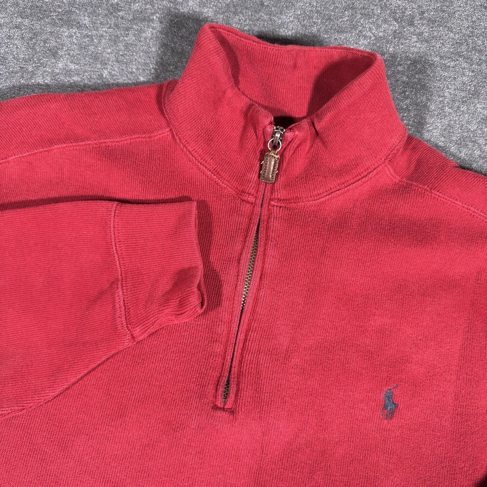 Polo Ralph Lauren 1/4 Zip Pullover Cotton Sweatshirt Mens XL Red Faded Vintage